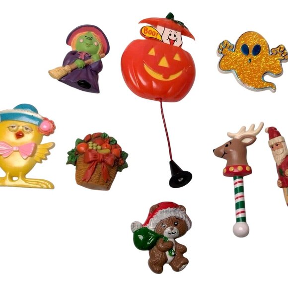 Vintage Holiday Pin Pinback Brooch Lot of 8 Halloween Christmas Easter Witch - Picture 1 of 16